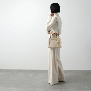 Celine Cabas Thais Shoulder Bag Shearling Handbag Triomphe Embroidery Tan